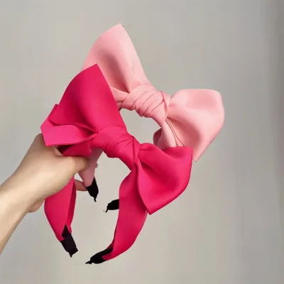 Hot Sell Oversized Bow Headband Simple Solid Color Satin Fabric Women's Headband