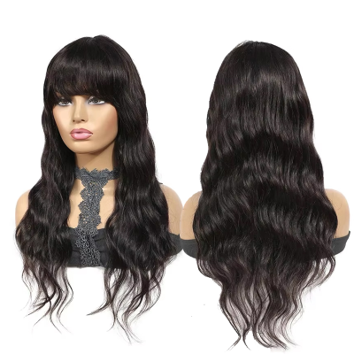 Curly Wig with Bangs Natural Black Wig Long for Women Dark Brown Long Wavy Synthetic Wig Factory 26 Inch Daily Hair Pelucas