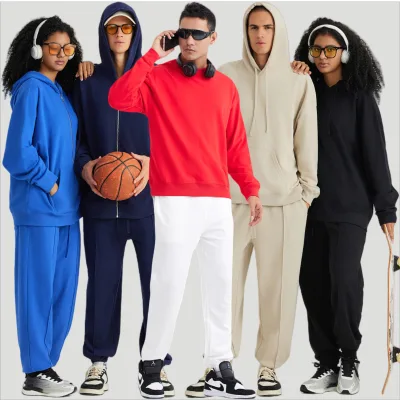 OEM Wholesale Workout Athletic Men's Hoodie Full Zip up Women Hoodie Gym Fitness Men Sweatpants Casual Sports Unisex 4-piece Set