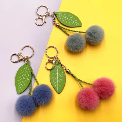 2025 Fruit Cute Fluffy Plush Car Keychain Cute Cherry Bag Keychain Fur Ball Plush Doll Cartoon Keychain Pendant