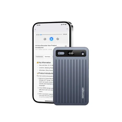 Super Thin AI Note Magnetic Call Recorder 64GB WAV Voice-to-Text with Transcribe Summarize APP Control Aluminum Alloy Meeting