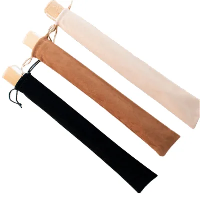 Velvet Printed Silk Folding Hand Fan Protector Bag with Satin Fabric Sleeve Black