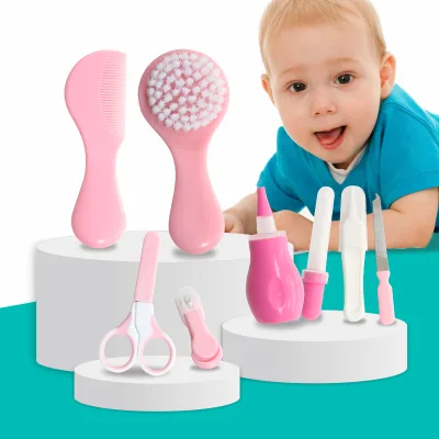 Prodigy Baby's Daily Essential Set ABS Plastic 8-Piece Durable Hair Care Styling Safe Nail Cutter Clippers Home Use Pink/Green
