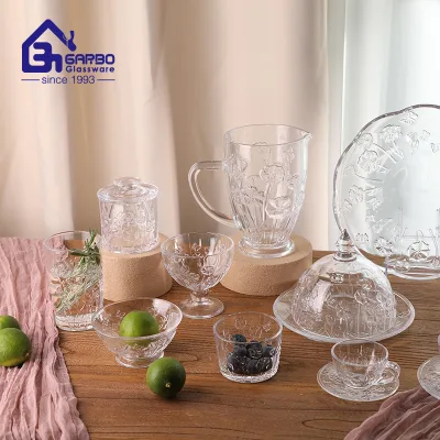 New Eco-Friendly Flower Series 3.5inch Small Glass Bowl Clear Glass Food Serving Bowl with Polished Engraved Pattern