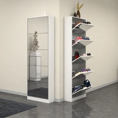 Luxury Mirror Shoe Cabinet with Flip Drawers Modern Wooden Shoe Rack Space Saving Storage Furniture for Home Entryway