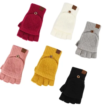 Multi Color Durable for Screen Gloves Dual Cold Proof Thickened Winter Mitten Half Finger Glove for Ski & Party Use