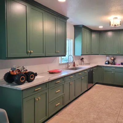 Wood Color Kitchen Cabinet Set With Sink and led