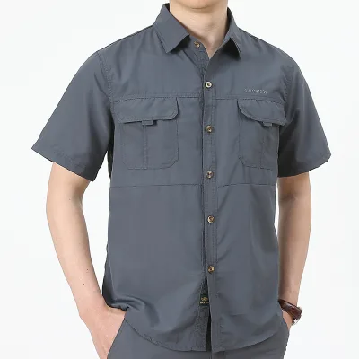 Mens Short Sleeve Pocket Outdoor Quick Dry Fishing Shirt Nylon Shirts Quick Dry Fishing Shirt