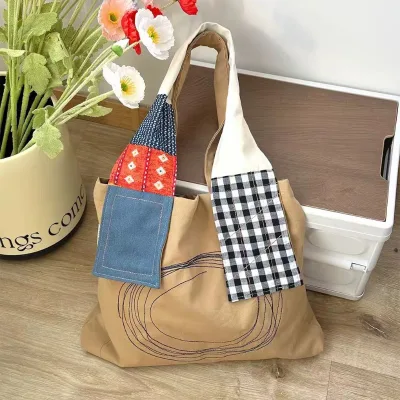 Raccoon Blue Japanese-Style Denim Blue Canvas Tote Bag for Women, Literary Commute Canvas Shoulder Bag