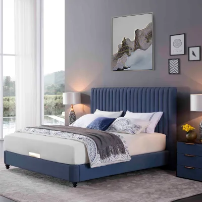 Latest Furniture Double king Purple Beds Designs Queen Size Luxury Fabric Bedroom Sets