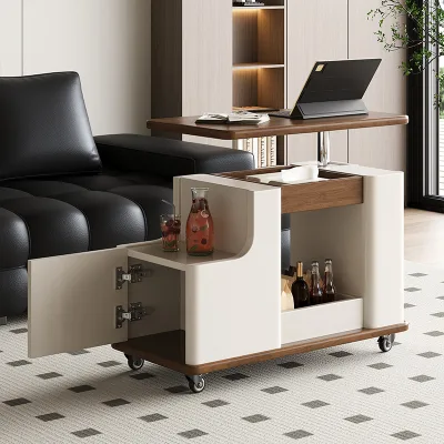 Luxurious Adjustable Modern Style Solid Wood Coffee Table for Living Room Storage and Movable