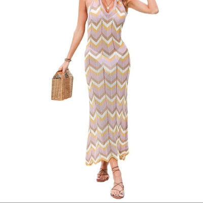 Wholesale Custom Striped Colorful Dress Dress Crochet Casual Knitted Stripes Dresses