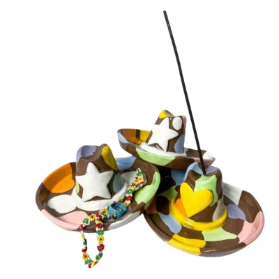 Handmade and Hand Painted Ceramic Cowboy Hat Incense Stick Holder Ring Dish Cute Jewelry Organizer Gift for Her / Him