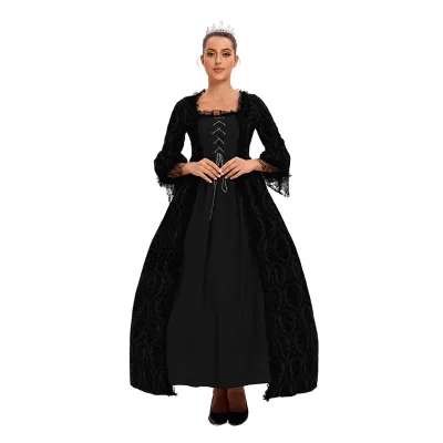 High-End Royal Gown S-5XL Size Lace-embroidered A-Line Vintage Dress Wide-Skirt Retro Medieval Renaissance Style Natural
