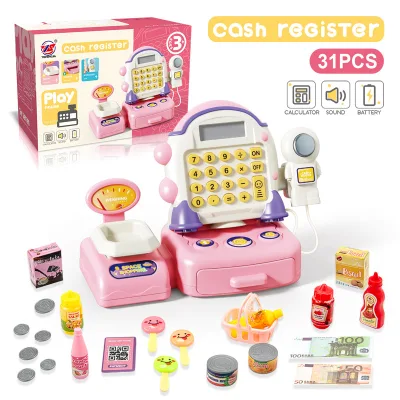 Plastic Play House Cash Register Toy Set for 4-6Y Children's Gift with Calculator and Battery-Powered Simulation
