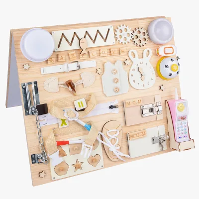 High Quality Montessori Early Educational DIY Handmade Wooden Toys Busy Board for Toddlers