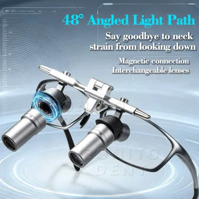 48° Ergo Magnetic Dental Loupes 4X 5X 6X Interchangeable Lens System Quick Attach Surgical Magnifying Glasses for Dentist