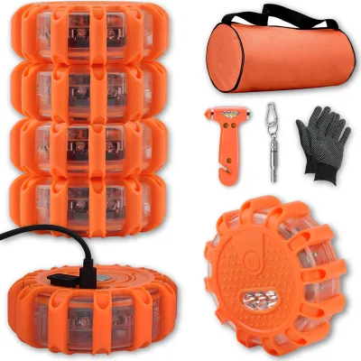 3/4/6 Pack Battery Operated Emergency LED Road Flares Safety Flashing Strobe Lights Kit