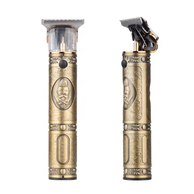 Menarda Electric USB Battery Cordless Hair Clipper Type Hollow-out Design Ultra Short Pitch Blade Gold Hair Trimmer for Men