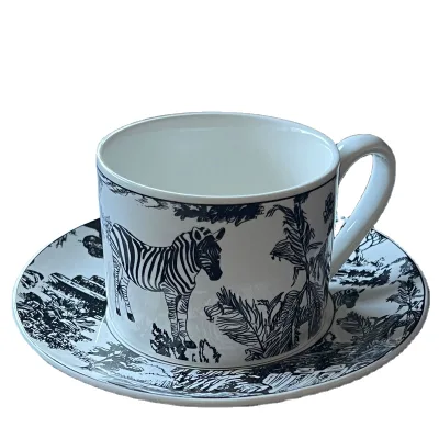 French Zebra Retro Ceramic Coffee Cup and Saucer Set 220ml Capacity Classic Design for Business Gifts