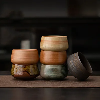 Wholesale Food Grade Handmade Thread Textured Fambe Blaze Chawan Custom Ceramic Matcha Tea Bowl