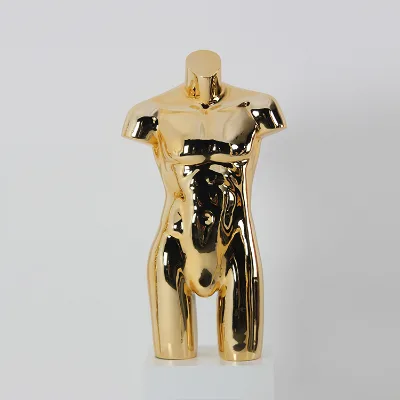 Wholesale Fiberglass Half Body Electroplating Gold Male Mannequin Bust Half Gold Maniquies Torso