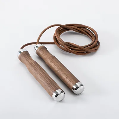 Solid Stainless Steel White Ash Wood Leather Full Set Jump Rope for Fitness Facility Renovation Project