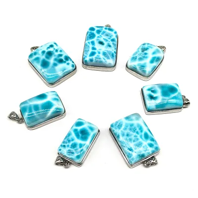 Wholesale Natural Larimar Pendant Free square Shape Crafts Polished Crystal Gemstone Pendants for Women Gifts and Sale