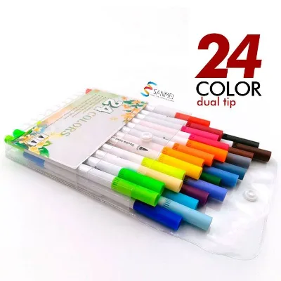Custom made Cartoon 24 Color Acrylic Marker Pen Colored Painting Brush Waterproof Watercolor Pen Set