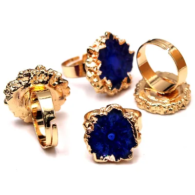Wholesale Irregularity Agate Slice Rings Raw Gemstone Ring Agate Slice Druzy Ring