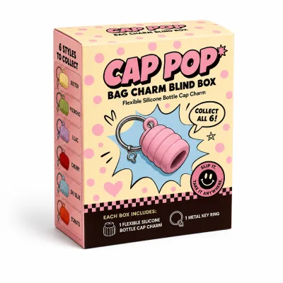 Private Label Pink Polka Dot Surprise Flexible Silicone Bottle Cap Charm Key Ring Bag Charm Blind Box Cap Charm Keychain