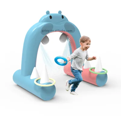 Giant Hippo Shaped Children Fun Water Sprinkler Spray Toys Kids Inflatable Sprinkler Arch With Throwing Ring