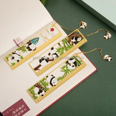 Cute Panda Chinese Style Metal Hollow Bookmark Ruler Student Gift Souvenir Gold-Plated Hollow Brass Bookmark Business Gift