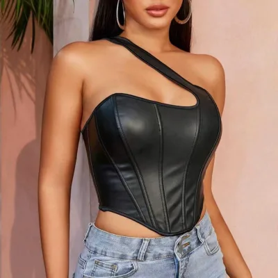 Womens Sexy Fish Boned Party Bustier Vintage Laced up Leather Corset Bodyshaper Club Corset Tops for Women