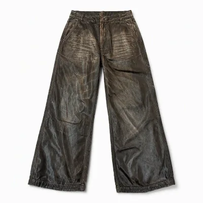 Mens Cotton Wide Leg Denim Jeans Relaxed Fit Casual Pants