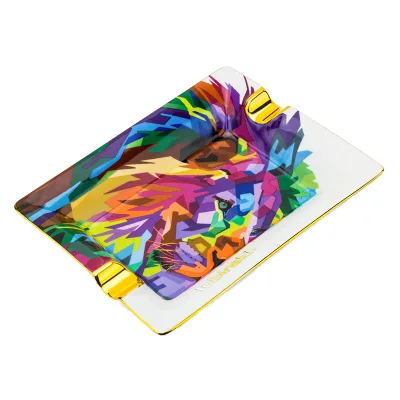 Modern Multifunctional Cigar Ashtray Ceramic Three-dimensional Color Painting Male Lion Double China-Chic