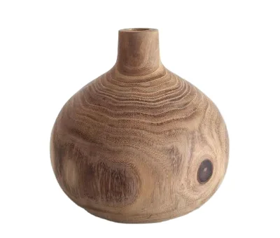 Hot-selling Simple Design Modern Wooden Vase Small Size Vintage Wood Ornaments Classic Potted Ornaments