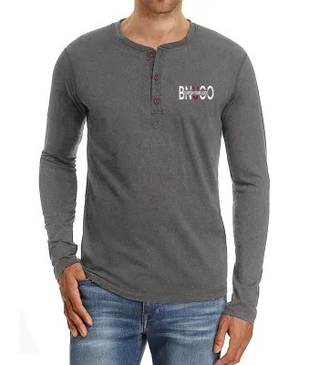 High Quality Men's Fashion Casual Front Placket Long Sleeve Henley Button Down T-Shirts 95% Cotton 5% Spandex Shirts for Men