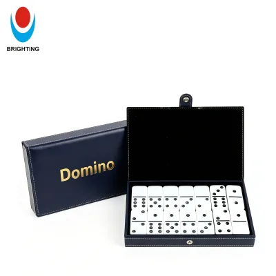 Custom Domino with PU Leather Box, Melamine Tiles Double-Sided Clear Print, Premium Board Game for Birthday Business Club Gift