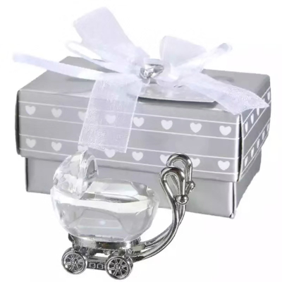 Ywbeyond Baby Baptism Souvenirs Crystal Baby Carriage for Christening Gifts Baby Shower Favors