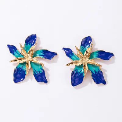 Fashion Personality Multi-layer Zinc Alloy Blue Flower Earrings 18K Gold Plated for Women Wedding Engagement Party Gift 2022