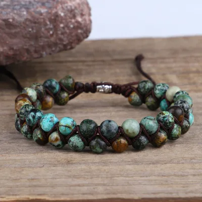 Handmade Bracelet Yoga Healing Jewelry Natural Stone Beads Braided Bracelet Double Layer Strand Beaded Charm Bracelet