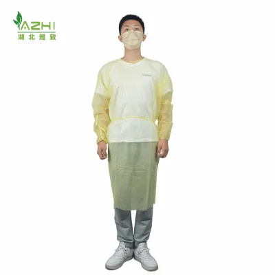 Yellow Isolation Gown PP 25g Work Lab Coat Stitched Sealing Tie on Neck and Back Elastic Cuff Vister Gown