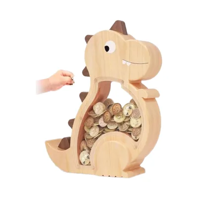Kibelly High Quality Cute Wooden Dinosaur Piggy Bank Unbreakable Coin Saving Money Jar Creative Personalized Birthday Gift for