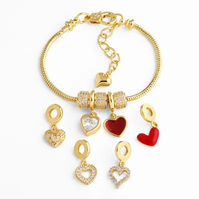 Gold Plated Heart Pendant Bracelet For Women Zircon Enamel Snake Chain Adjustable Jewelry Wholesale Copper Fashion