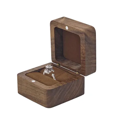 Wooden Ring Holder Square Retro Engagement Ring Box for Wedding Personalized Small Wood Ring Jewelry Box