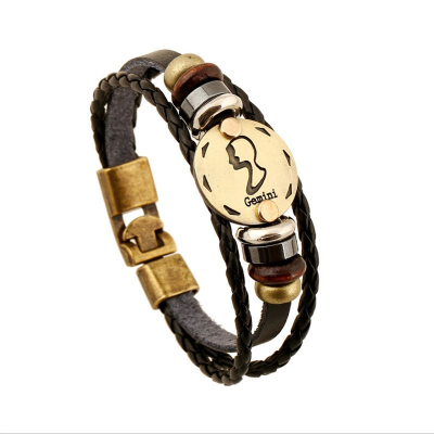 Wholesale Fashion Genuine  Bestfriend Leather 12 Zodiac  Bracelet
