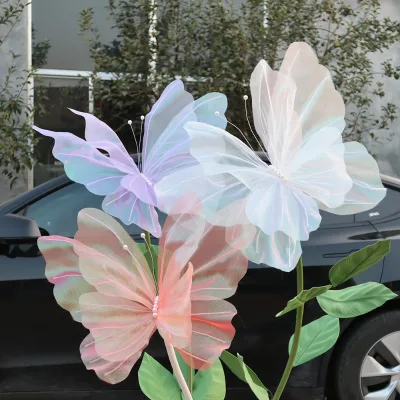 50cm Outdoor Artificial Handmade Floral Art Babckdrop Flower Large Silk Movable Butterfly Giant Flowers Wedding Decoration