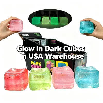 60PACK China Warehouse RTS Stress Cube Glow in the Dark,Glitter Glow in the Dark Ice Cube Squishy Fidget Toys Cube Stress Balls