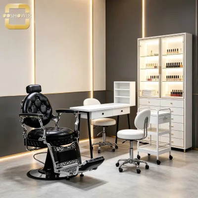 Classic American Vintage Salon Chair of Ergonomic Adjustable Headrest & Foldable Pedal Durable Shaving Chair for Hair Studio